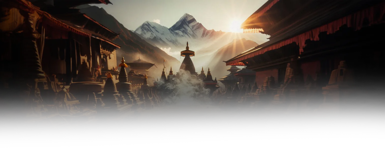 Himalayan range with Boudha Stupa in Nepal and Himalayan Incense