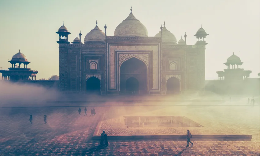 A picture of beautiful Taj Mahal in a fogy morning in Agra, India